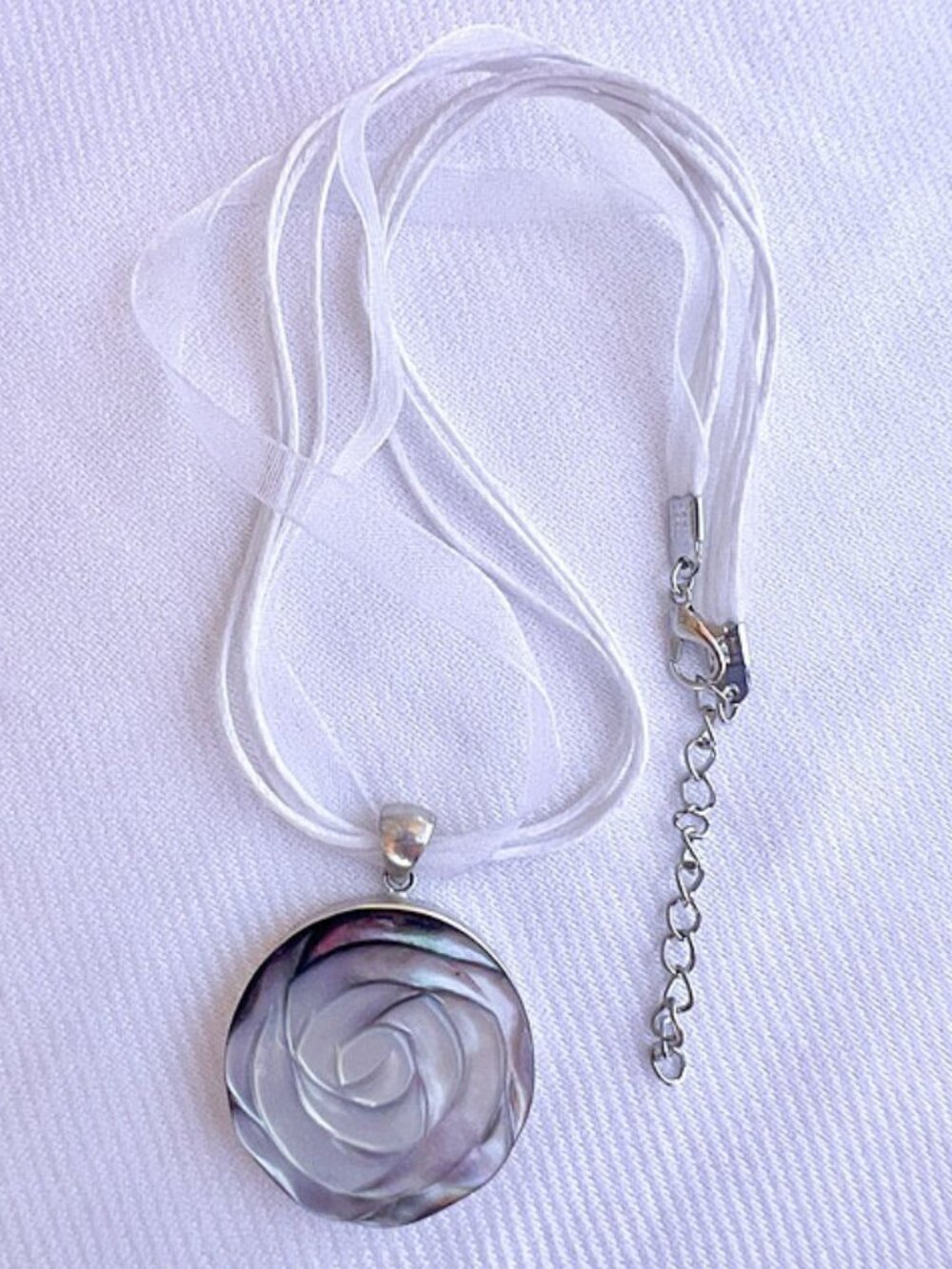 Iridescent Carved Shell Rose Pendant Necklace - Picture 4 of 7